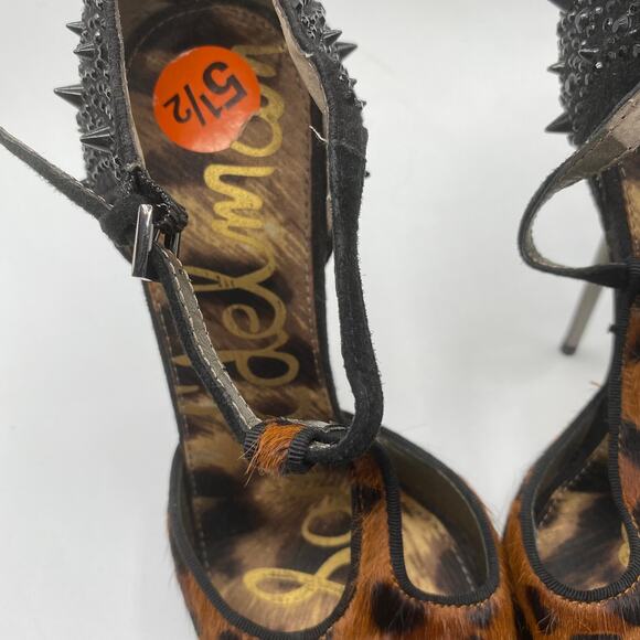 Sam‎ Edelman Scarlett Animal Print Calf Hair Spiky Stiletto Peep Toe 5.5 NWOB - Picture 3 of 7